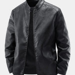 PU Leather Stand Collar Jacket