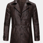 Long Line PU Leather Trench Coat