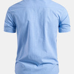 Short Sleeve Linen Look Stand Collar Shirt