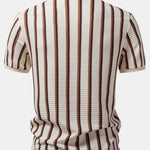 Waffle Stripe Johnny Collar Polo & Straight Leg Linen Pants