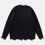 Cat Printed Distressed Knit Sweater