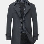 Detachable Scarf Notch Lapel Wool Overcoat