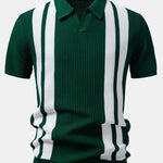 Stripe Johnny Collar Knit Polo & Straight Leg Ribbed Pants