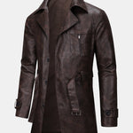 Long Line PU Leather Trench Coat