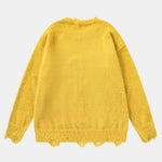 Cat Printed Distressed Knit Sweater