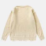 Cat Printed Distressed Knit Sweater