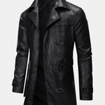 Long Line PU Leather Trench Coat