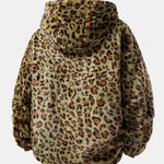 Faux Fur Leopard Zip Up Hooded Coat