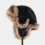 Faux Fur Leather Bomber Hat With Ear Flap