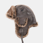 Faux Fur Leather Bomber Hat With Ear Flap