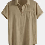 Short Sleeve Linen Look Polo Collar Shirt