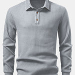 Long Sleeved Knitted Waffle Polo Shirt