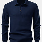 Long Sleeved Knitted Waffle Polo Shirt & Drawstring Knitted Waffle Pants