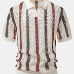 Striped Crochet V Neck Polo & Straight Leg Linen Pants