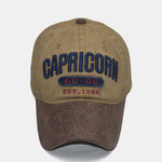 Capricorn Embroidery Washed Distressed Baseball Cap