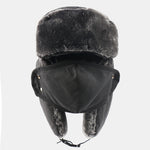 Outdoor Ski Protective Cap Warm Thick Leather Winter Hat With Face Mask