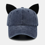 Velvet Cat Ear Design Washed Baseball Cap