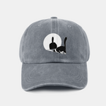 Middle Paw Cat Print Washed Baseball Cap