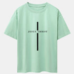 Jesus Christ Stripe Print Drop Shoulder Oversize T-Shirt