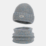 Winter Fleece-Lined Knit Beanie Hat With Warm Scarf