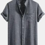 Short Sleeve Stand Collar Shirt & Straight Leg Linen Pants
