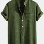 Short Sleeve Stand Collar Shirt & Straight Leg Linen Pants