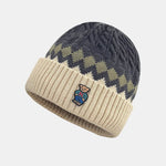 Warm Knitted Hat With A Little Bear Embroidery Pattern