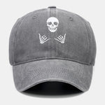 Skull Print Washed Distressed Baseball Cap