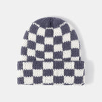 Unisex Autumn/Winter Thick Double-Layer Checkerboard Knitted Hat Outdoor Warm Couple Cap