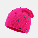 Fashion Punk Style Warm Rhinestone Knit Beanie Hat With Brooch Pin