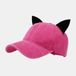 Velvet Cat Ear Design Washed Baseball Cap