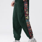 Ethnic Geometric Jacquard Patchwork Corduroy Pants