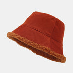 Retro Corduroy And Lambswool Patchwork Double-sided Plush Bucket Hat