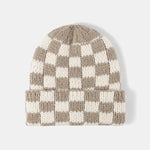 Unisex Autumn/Winter Thick Double-Layer Checkerboard Knitted Hat Outdoor Warm Couple Cap