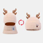 Funky Reindeer Festive Design Warm Winter Beanie Hat With Face Mask