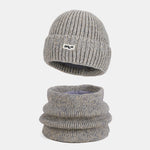 Winter Fleece-Lined Knit Beanie Hat With Warm Scarf