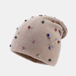 Fashion Punk Style Warm Rhinestone Knit Beanie Hat With Brooch Pin