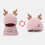 Funky Reindeer Festive Design Warm Winter Beanie Hat With Face Mask