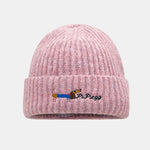 Dachshund Pattern Embroidered Knitted Hat