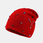 Fashion Punk Style Warm Rhinestone Knit Beanie Hat With Brooch Pin