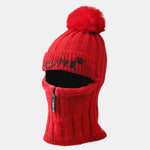 Winter Fleece-Lined Beanie Hat With Zipper Face Mask