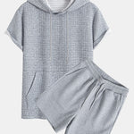 Kangaroo Pocket Waffle Hooded T-Shirt & Shorts