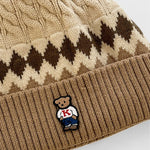 Warm Knitted Hat With A Little Bear Embroidery Pattern