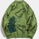 Dinosaur Print Crew Neck Knit Sweater