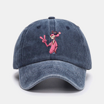 Pink Panther With V Sign Print Washed Baseball Cap