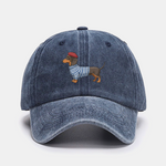 Dachshund Wearing Striped Sweater Print Washed Baseball Cap