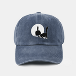 Middle Paw Cat Print Washed Baseball Cap