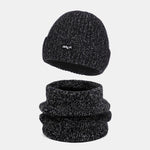Winter Fleece-Lined Knit Beanie Hat With Warm Scarf