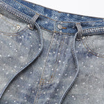 Rhinestone Washed Distressed Denim Wide-Leg Baggy Pants