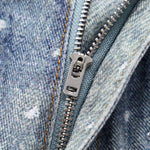 Rhinestone Washed Distressed Denim Wide-Leg Baggy Pants